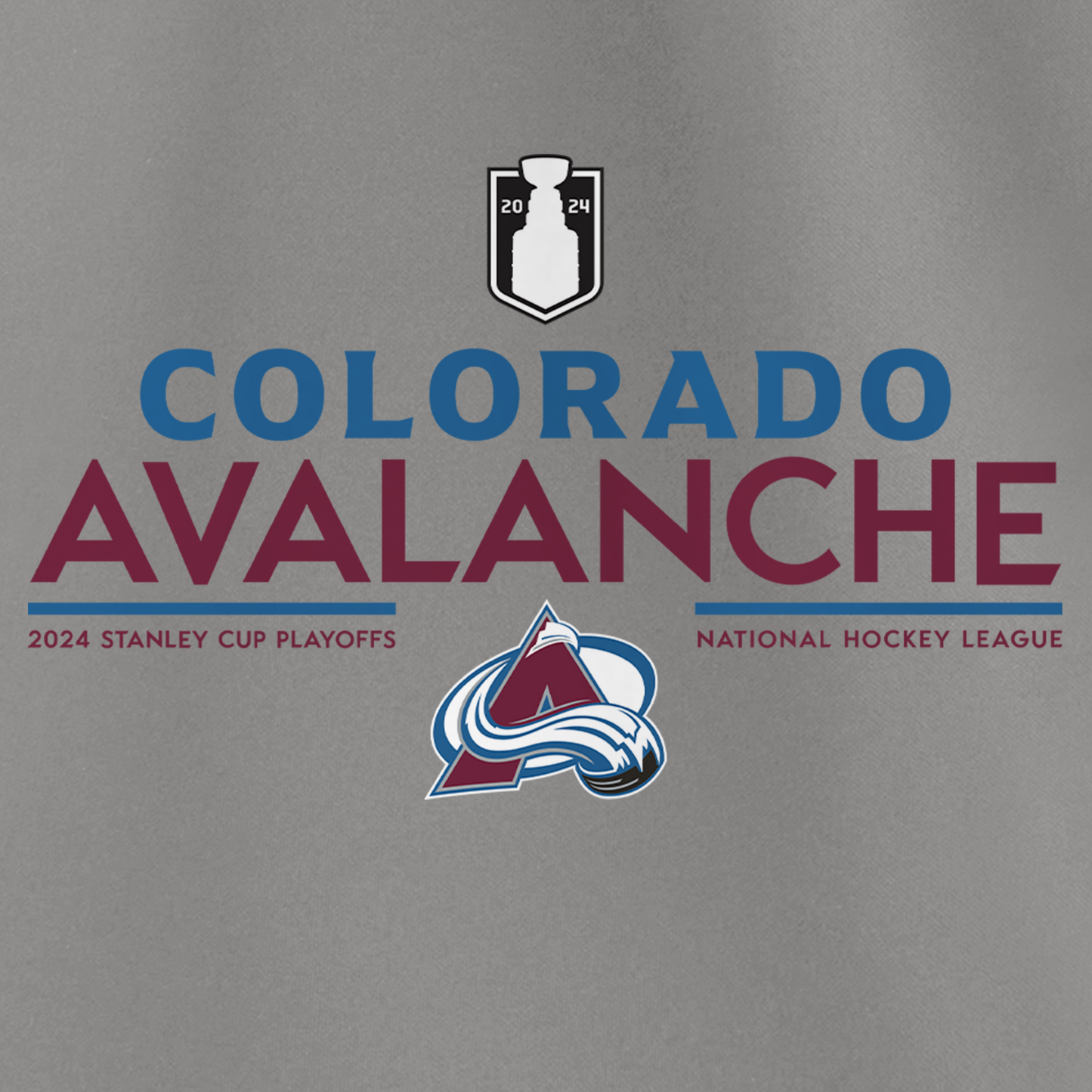 Hoodie Printed with Stanley Cup Logo, Colorado Avalanche, 2024 Stanley Cup Playoffs, National Hockey League with an Avalanche Logo in the middle