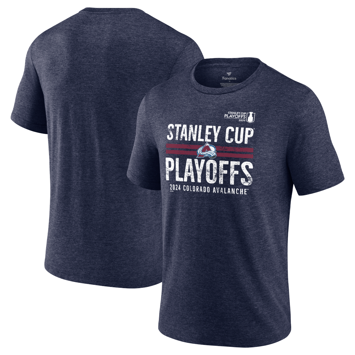 2024 Avalanche Playoff Crossbar Tee Front  & Back Navy