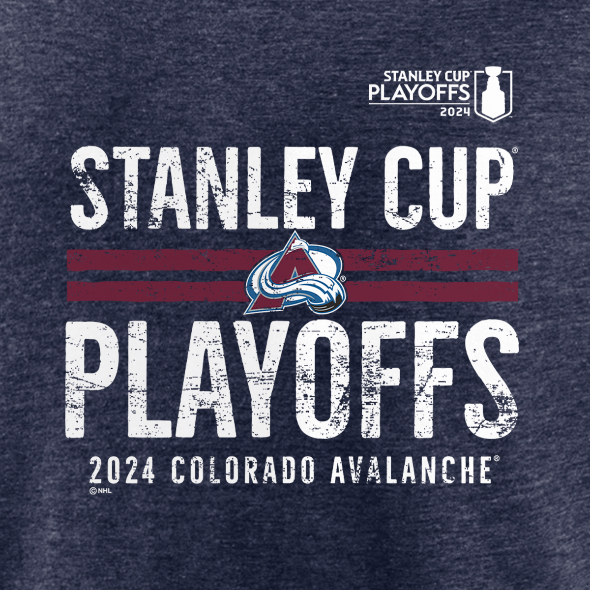 Print on tee says Stanley Cup Avs Logo Playoffs 2024 Colorado Avalanche