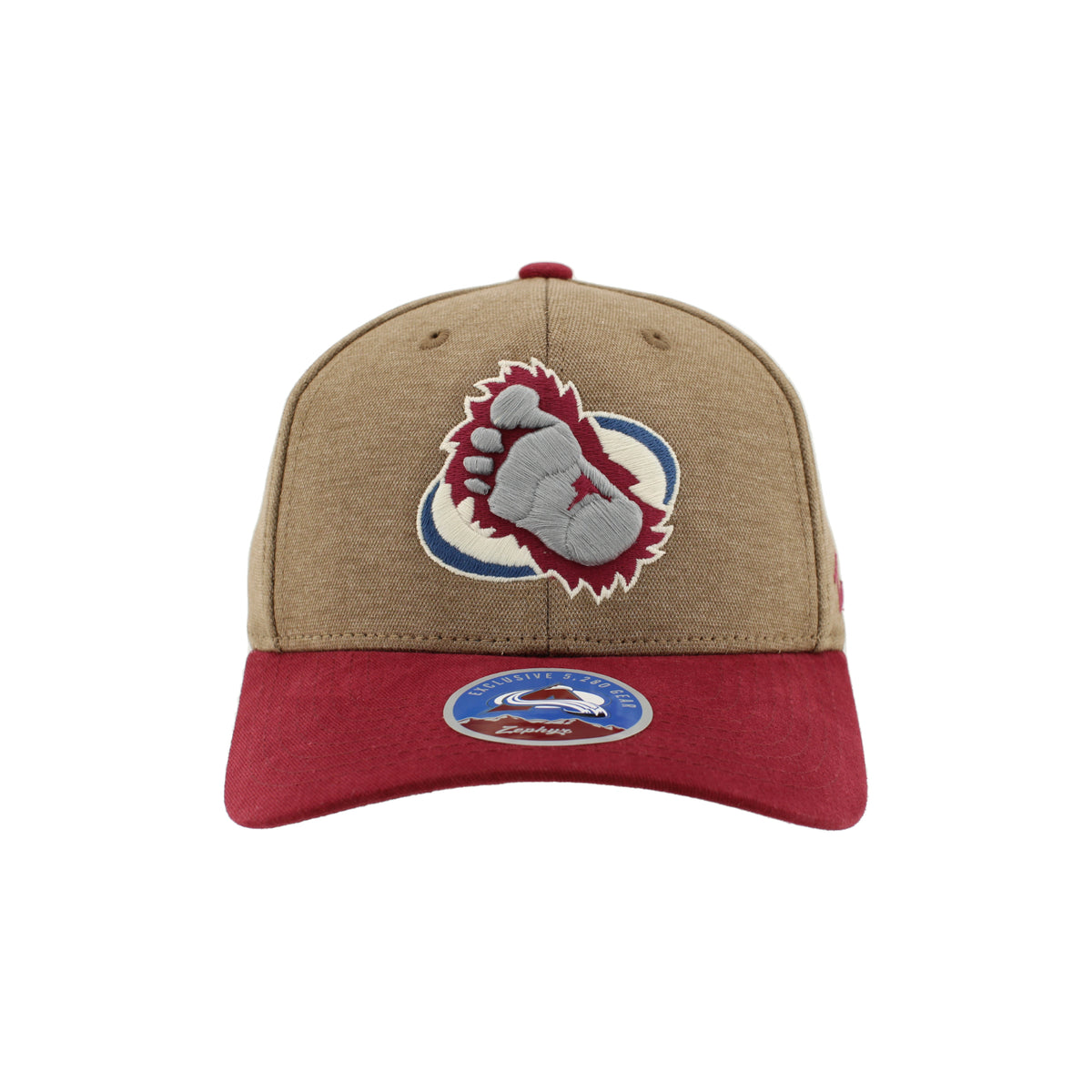 Front view Walnut and burgundy cap with Foot logo on a white background