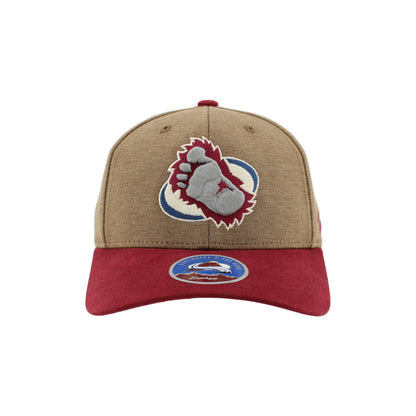 Front view Walnut and burgundy cap with Foot logo on a white background