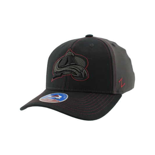 Black and Charcoal cap, Avalanche Logo in Black, charcoal and burgundy trim.