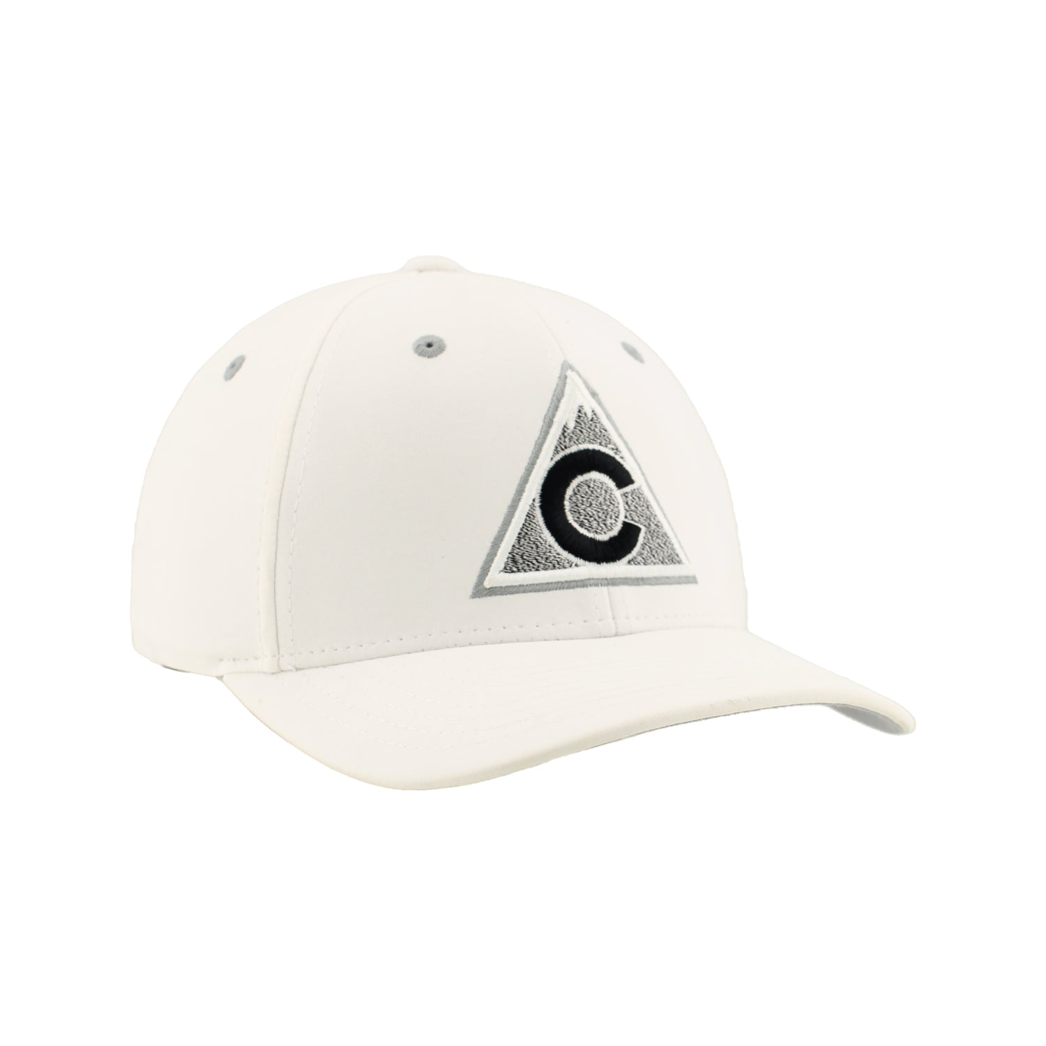 White hat with Avalanche alternate logo in black and white, grey eyelets
