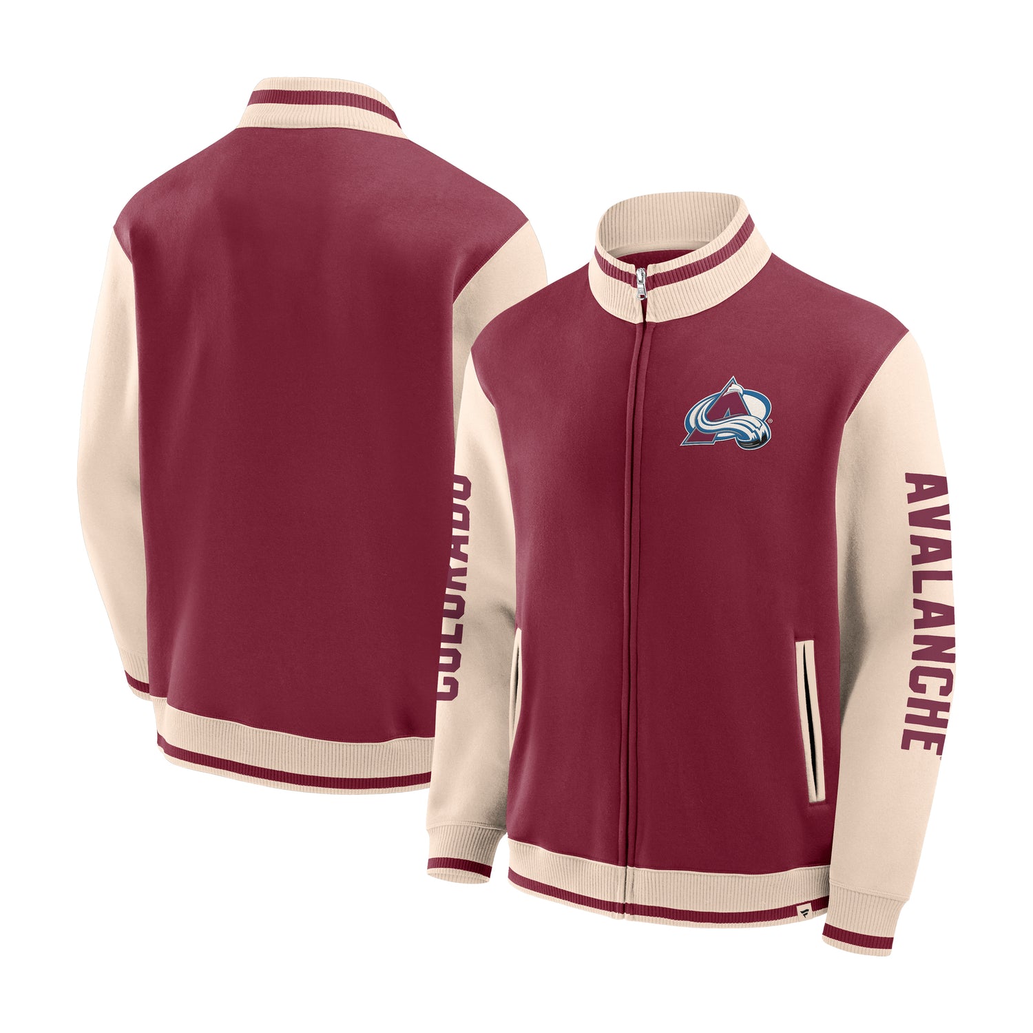 NHL Colorado Avalanche コロラドアバランチ 袖革スタジャン Colorado Avalanche Fleece Full Zip Jacket – Altitude Authentics