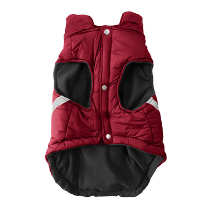 Red and black dog coat on a white background