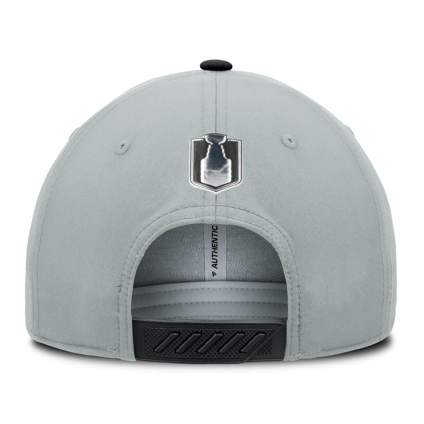 Back view of a Colorado Avalanche Hat, featuring an NHL Stanley Cup shield logo above the snapback opening and a black closure