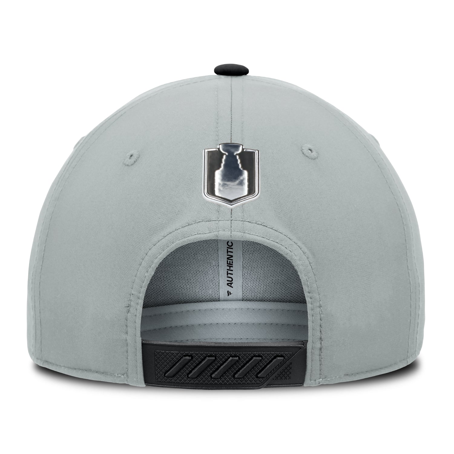Back view of a Colorado Avalanche Hat, featuring an NHL Stanley Cup shield logo above the snapback opening and a black closure
