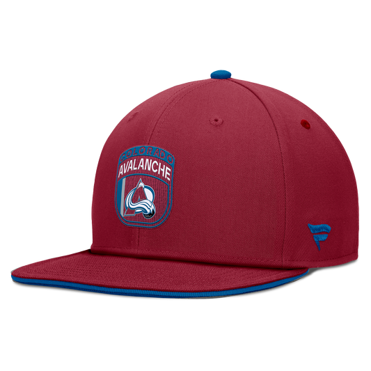 Left side of hat, Burgundy with blue fanatics logo on side