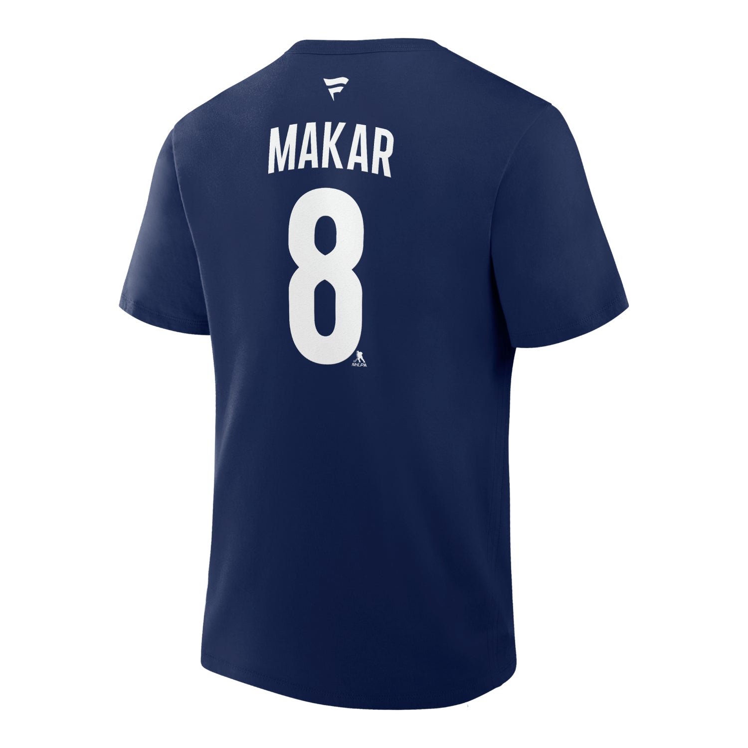 Back view of a navy blue t-shirt with the text Makar and number 8 in white