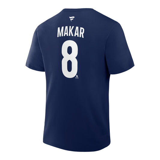 Back view of a navy blue t-shirt with the text Makar and number 8 in white