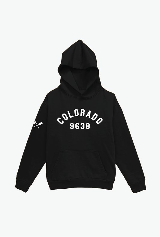 Black Hoodie with white print  "COLORADO 9638"