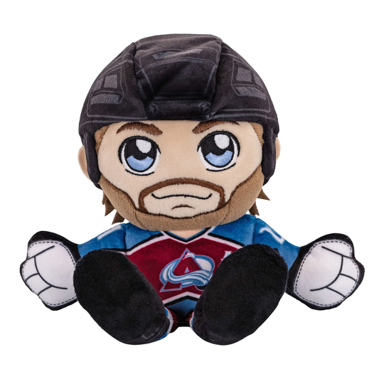 This Plush toy is modeled after Retired Colorado Avalanche player Peter Forsberg. The helmet, gloves and skates are black, with the figure wearing the Colorado Avalanche Burgundy and Blue jersey. On the Front of the jersey in the middle it has the Avalanche logo, with an "A" patch to its right to signify Forsberg's alternate captaincy. On the back of the jersey it has his last name "Forsberg" with his number "27" right below it. On the arms it has the number "21".